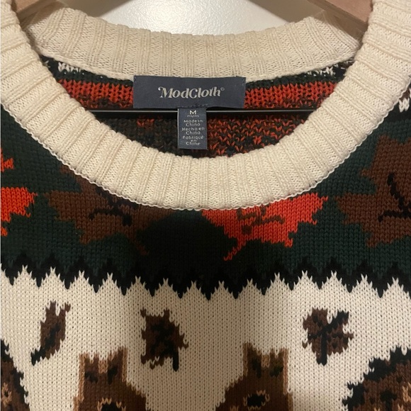 Modcloth Squirrel Sweater - Cream, Green, and Orange - Picture 2 of 3